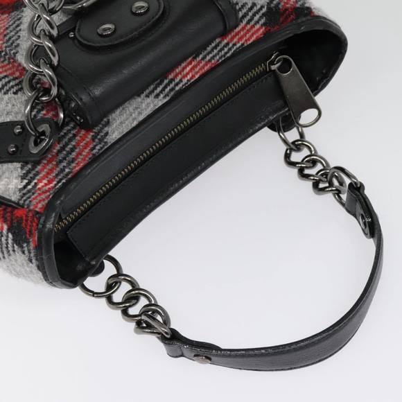 BURBERRY Nova Check Blue Label Chain Hand Bag Wool Gray Auth 92080 - Picture 6 of 16